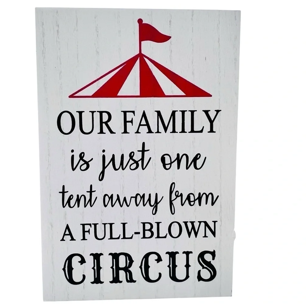 Whimsical Elephant Circus Family Red & White Wooden Sign Set of 3 Home Decor NEW